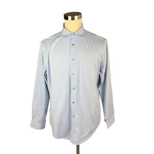 Calvin Klein Slim Fit Dress Shirt 17.5 34/35 Blue Stripe Non-Iron Cotton Mens